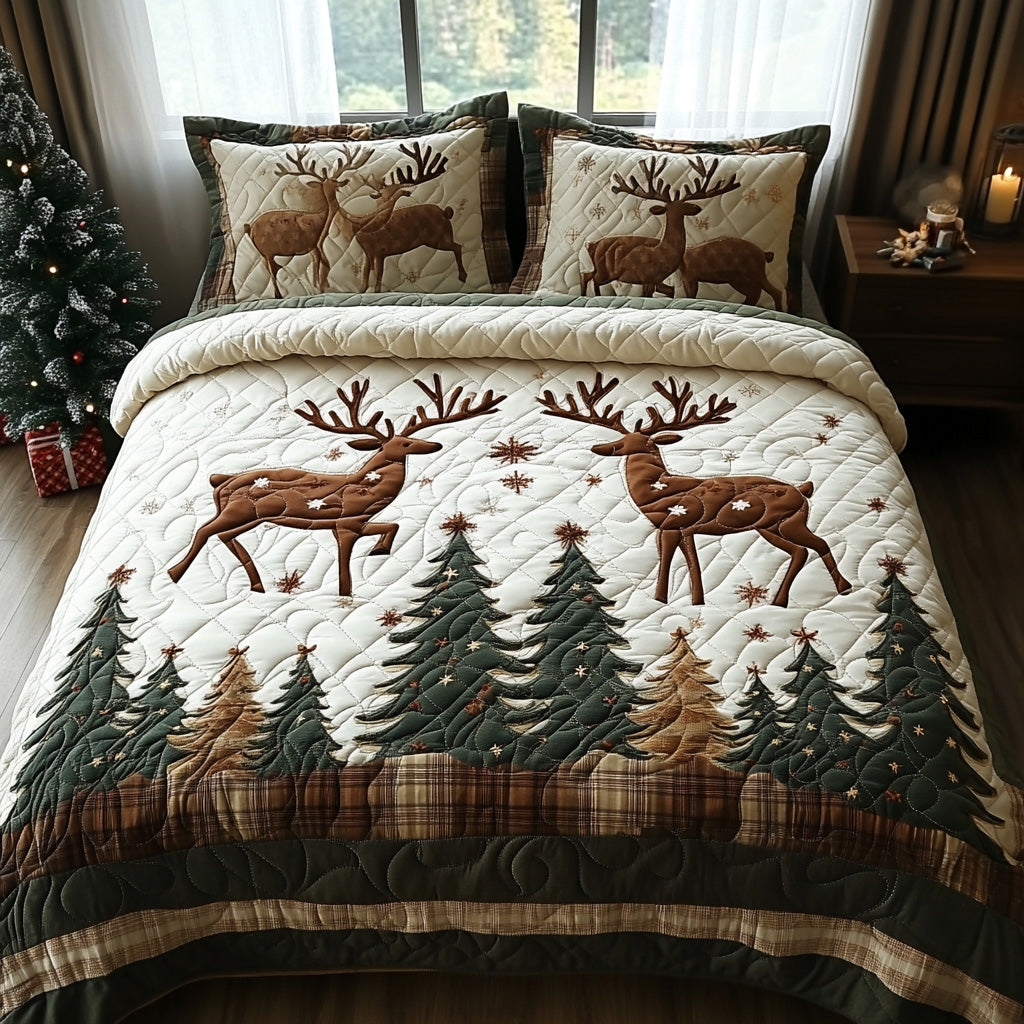 Reindeer Joy Quilted Bedding Set Stylish Bedding Merch Gift for Home Lovers