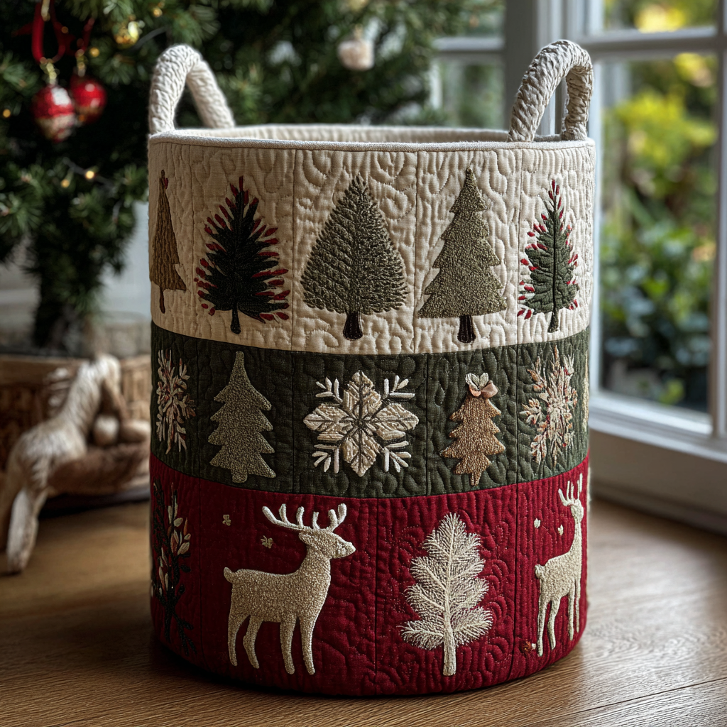 Reindeer Joy Quilted Laundry Basket New Year Merch Gift