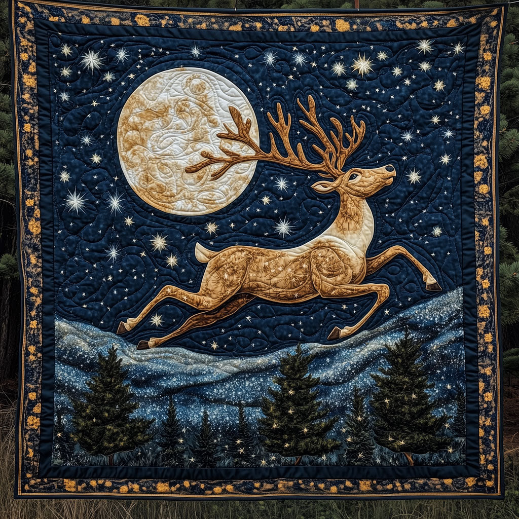 Reindeer Leaping Across Christmas Sky Quilt Practical Quilt Blanket Gift for Comfort and Style