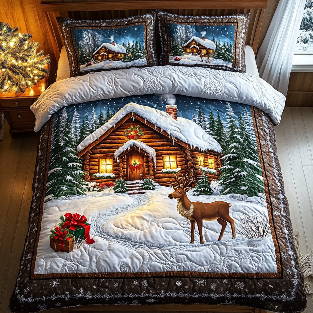 Reindeer Magic Quilted Bedding Set King Bedspread Cozy Christmas Surprise For Him