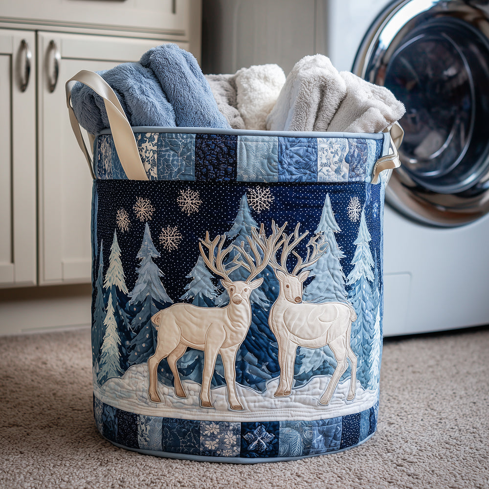 Reindeer Magic Quilted Laundry Basket Halloween Merch Gift