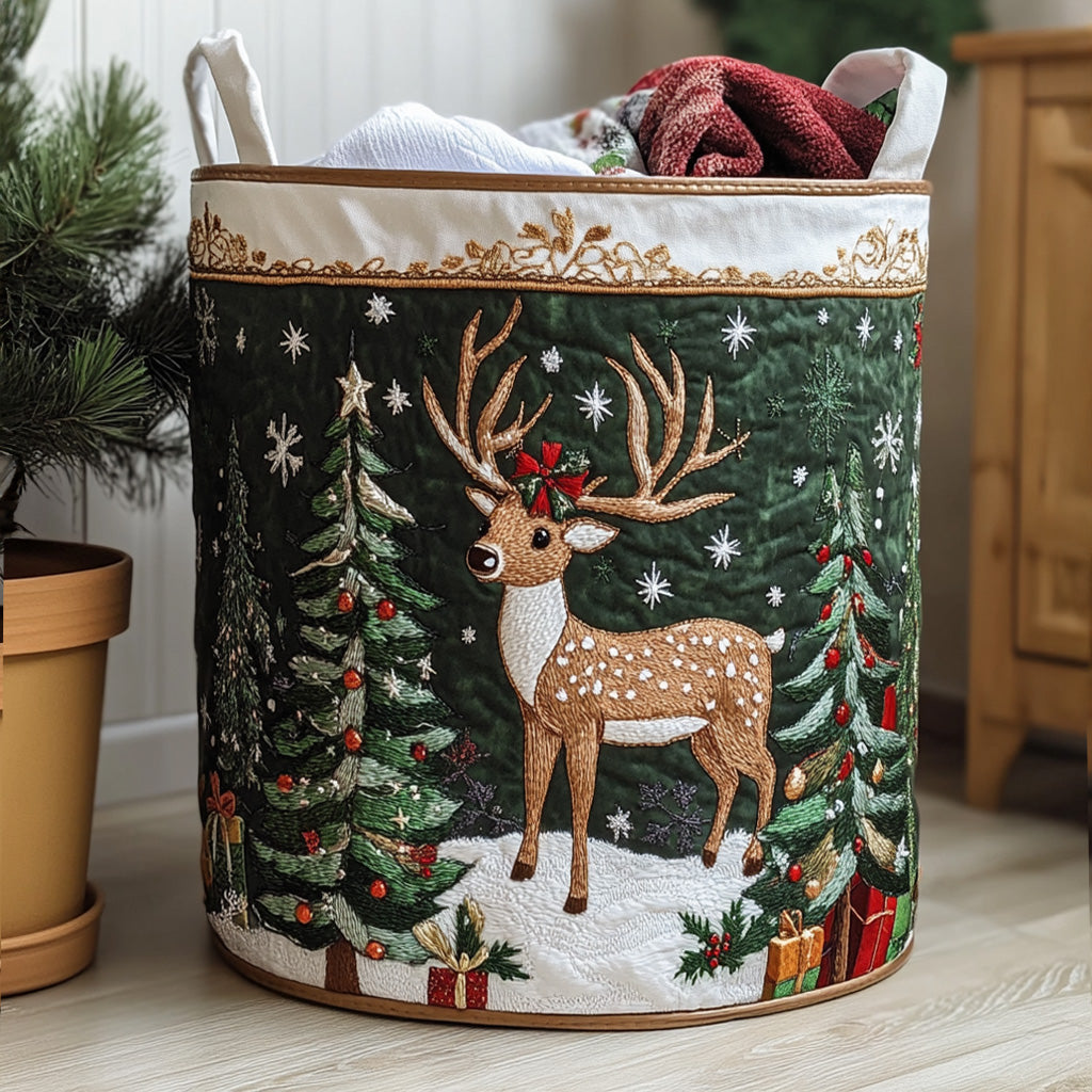 Reindeer Magic Quilted Laundry Basket New Year Merch Gift