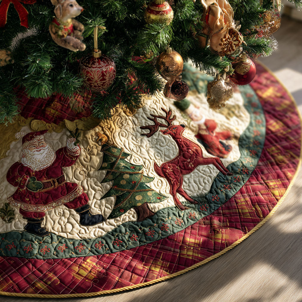 Reindeer Magic Trail Christmas Quilted Tree Skirt Best Indoor Xmas Decorations Top Christmas Gifts 2025