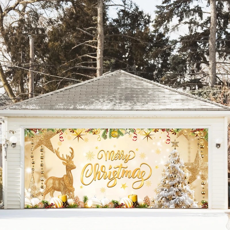 Reindeer Merry Christmas Garage Door Cover Happy Holiday Decor Garage Cover Reindeer Gifts