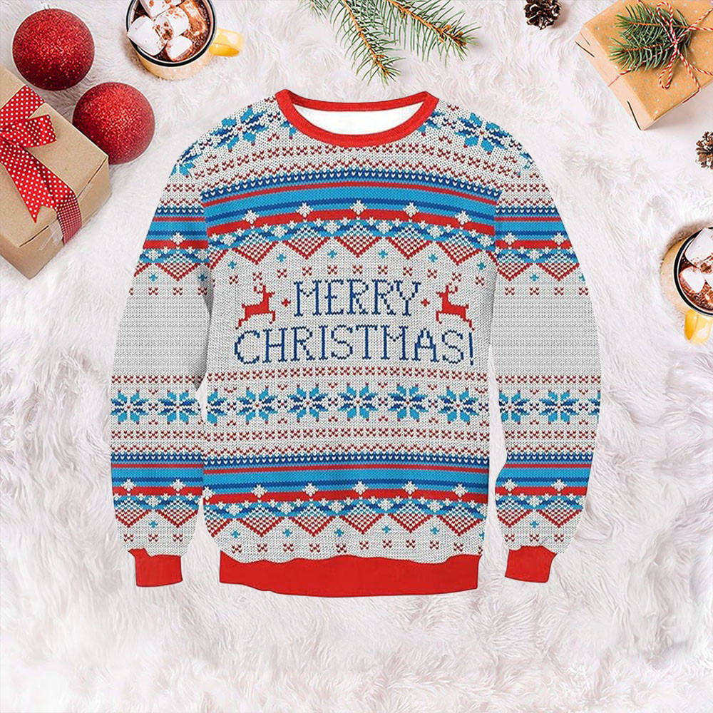 Reindeer Merry Christmas Ugly Xmas Sweater Cute Christmas Sweaters For Women's