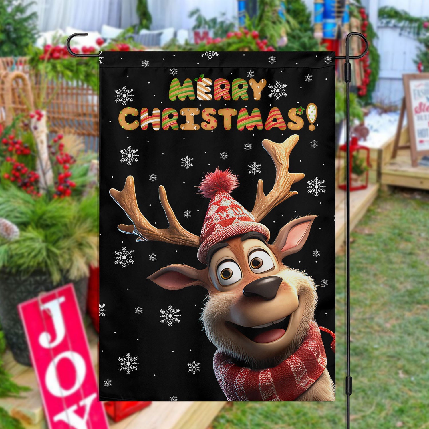 Reindeer Merry Christmas Xmas Garden Flag Christmas Home Decor Gift For Reindeer Lovers