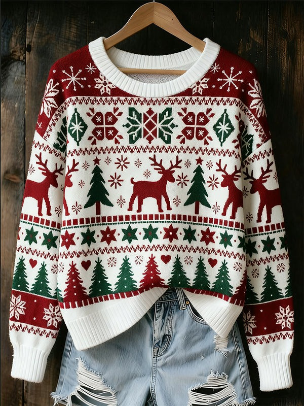 Reindeer Pine Tree Christmas Sweater Snowflakes Heart Cozy Holiday Gifts For Her