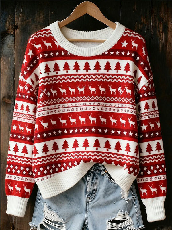 Reindeer Pine Tree Star Christmas Sweater Winter Festive Cute Clothing Xmas Presents