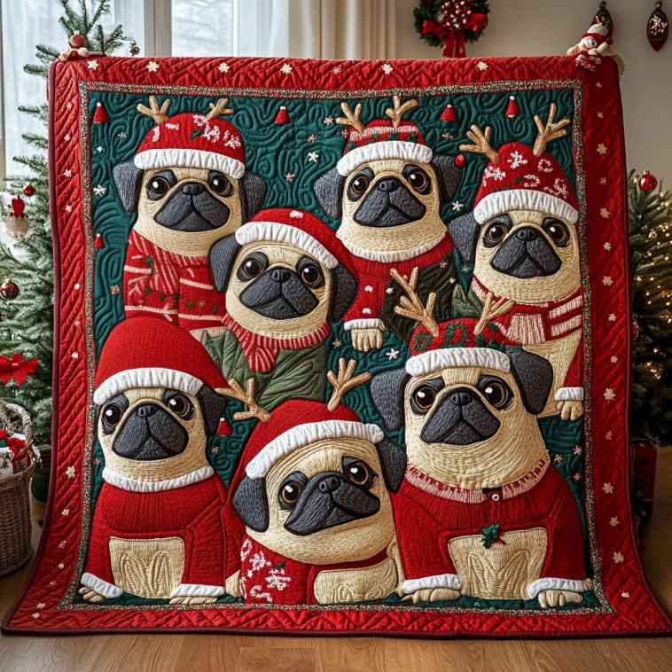 Reindeer Pugs Quilted Blanket Christmas Blanket Things To Get For Christmas