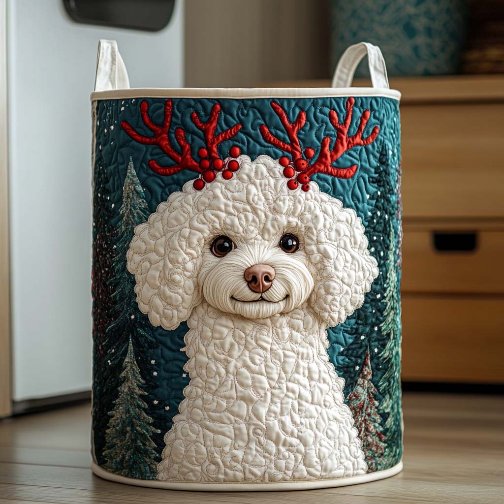 Reindeer Pup Quilted Laundry Basket Useful Quilted Laundry Basket Gift for Housewarming