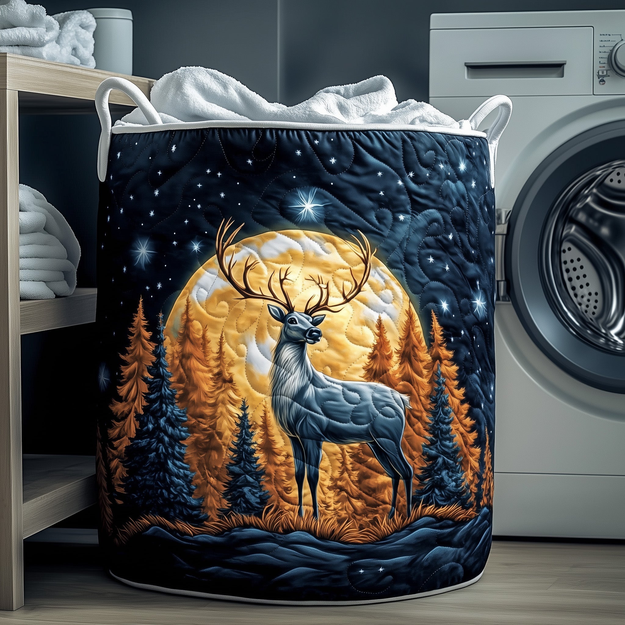 Reindeer Quilted Laundry Basket Reindeer Gifts
