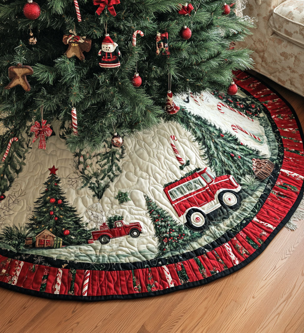 Reindeer Retreat Quilted Christmas Tree Skirt Perfect Housewarming Gift with Quilted Tree Skirt