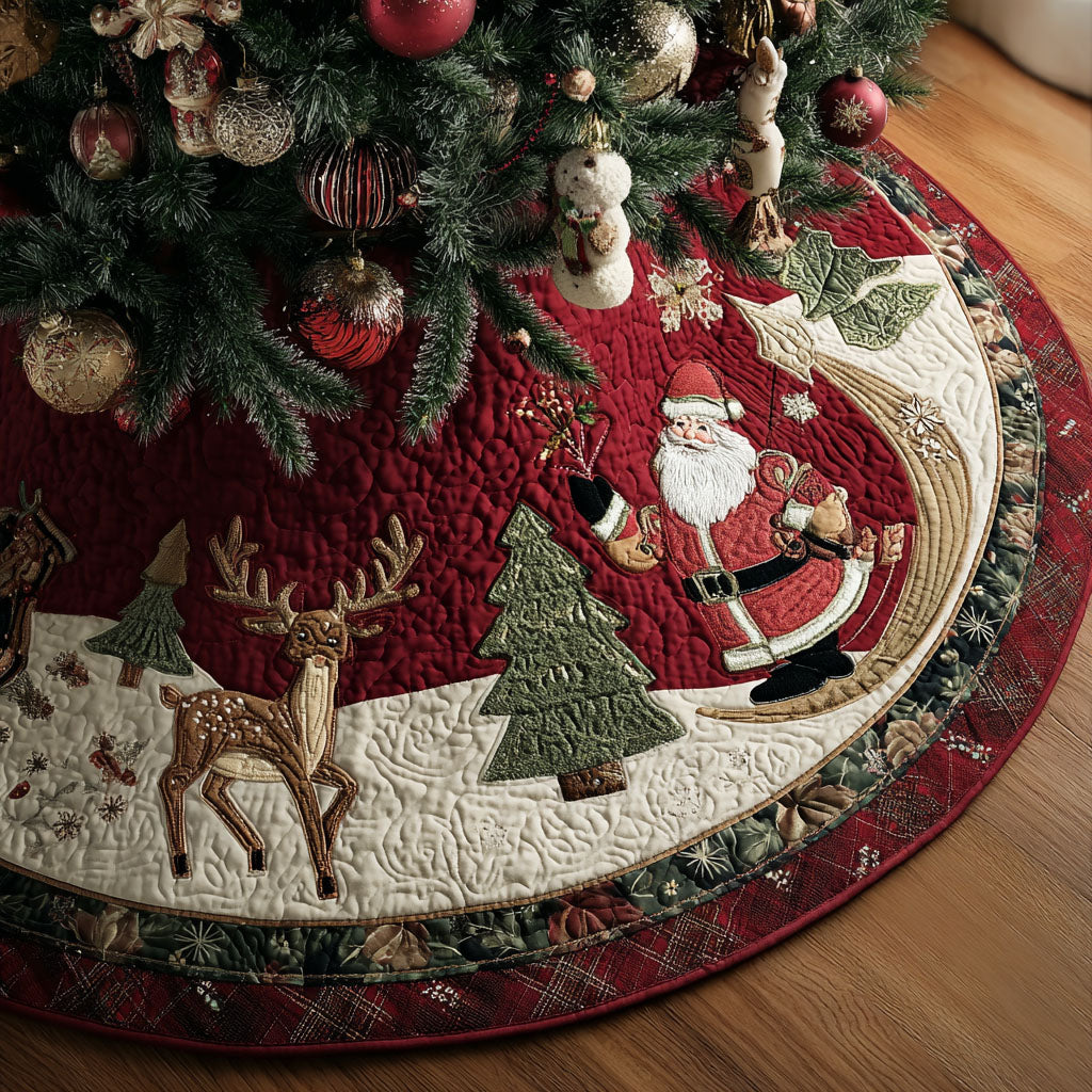 Reindeer Reunion Christmas Quilted Tree Skirt Xmas Decorations Inside House Christmas Presents