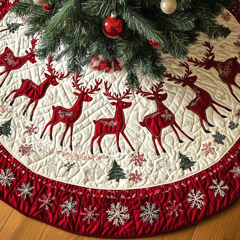 Reindeer Revelry Christmas Quilted Tree Skirt Holiday Decor Christmas Present Ideas