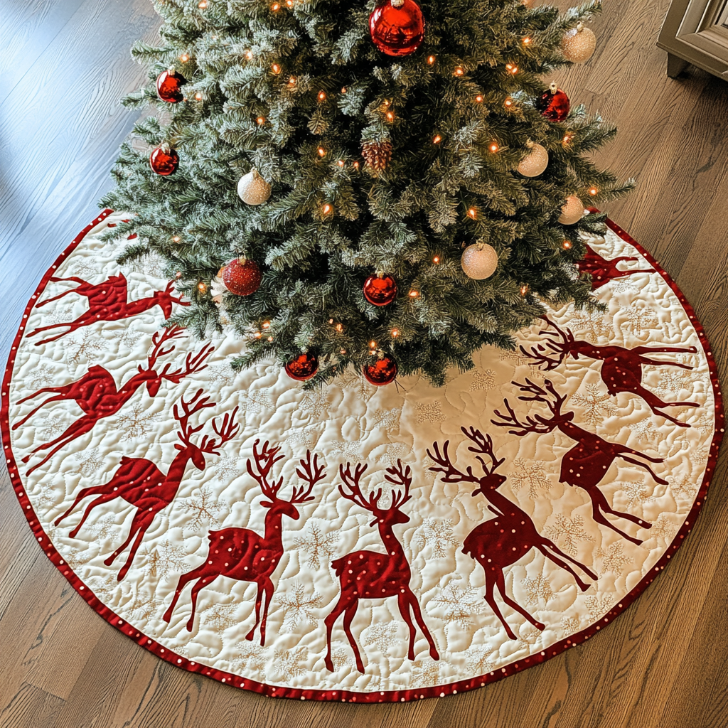 Reindeer Ridge Christmas Quilted Tree Skirt Thoughtful Christmas Tree Skirt Gift Idea