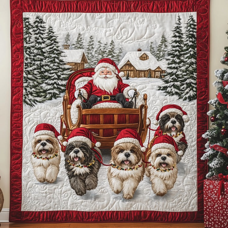 Reindeer Shih Tzu Quilt Charming Quilt Blanket Gift for Festive Spirit