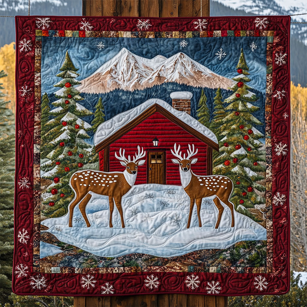 Reindeer Snowy Christmas Quilt Blanket Art Throw Blanket Xmas Gifts For Reindeer Lovers