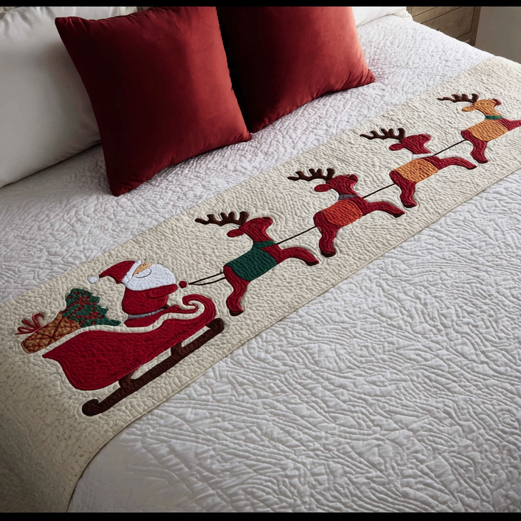 Reindeer Spirit Quilted Bed Runner Christmas Bed Scarf Secret Santa Gifts
