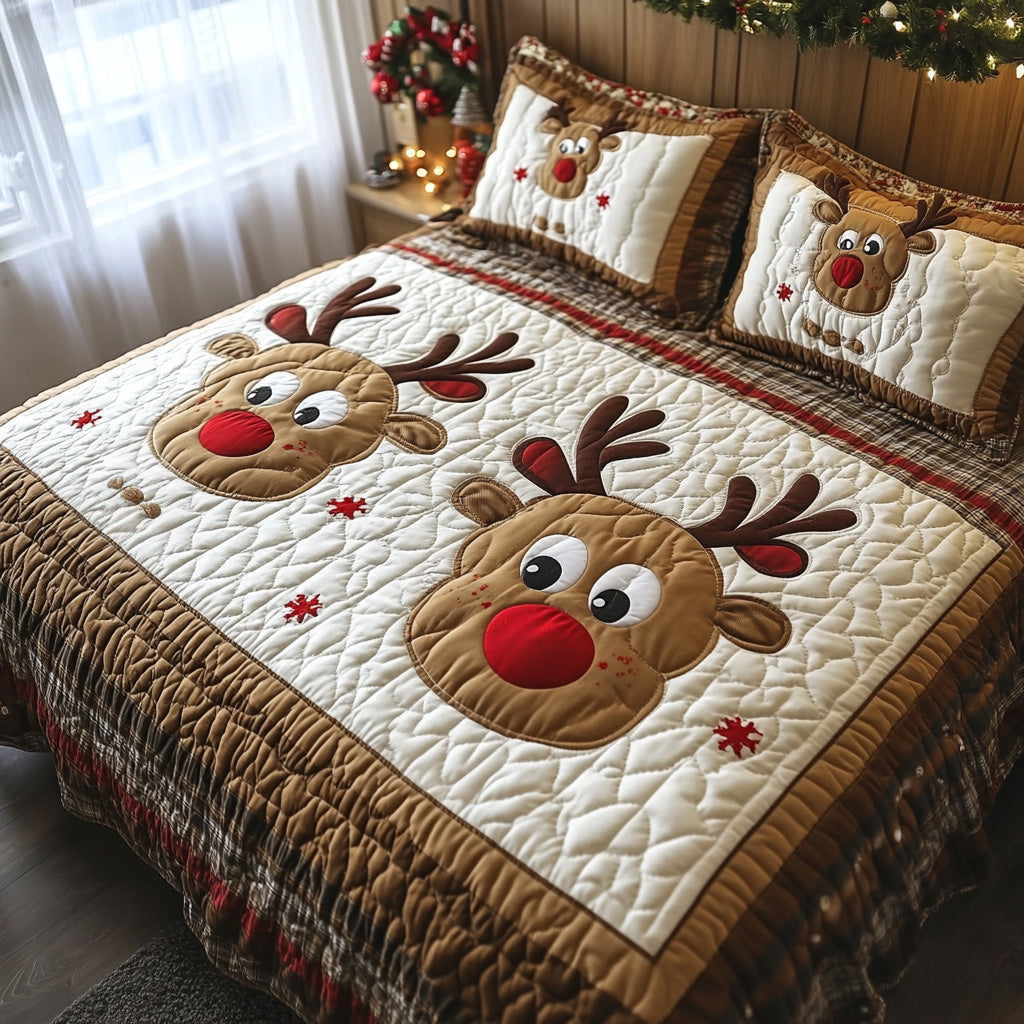 Reindeer Spirit Quilted Bedding Set Holiday Duvet Cover Set Mother And Son Christmas Gifts