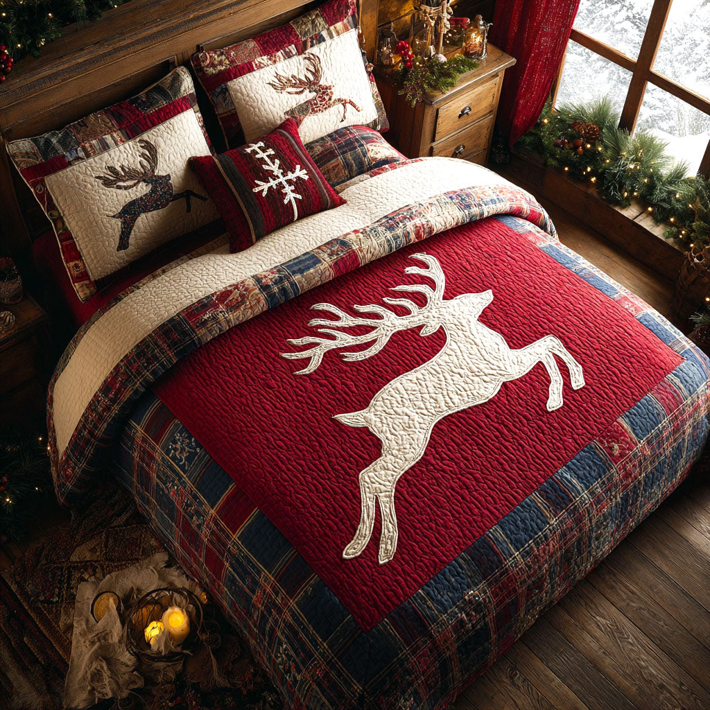 Reindeer Spirit Quilted Bedding Set Holiday Duvet Sets Xmas Gifts For Mother In Law