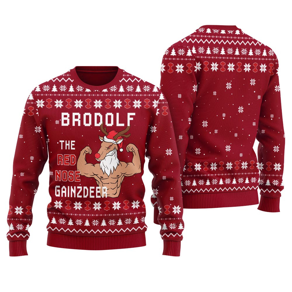 Reindeer The Swoleman Christmas Sweater For Men Casual Winter Sweatshirt for Daily Comfort