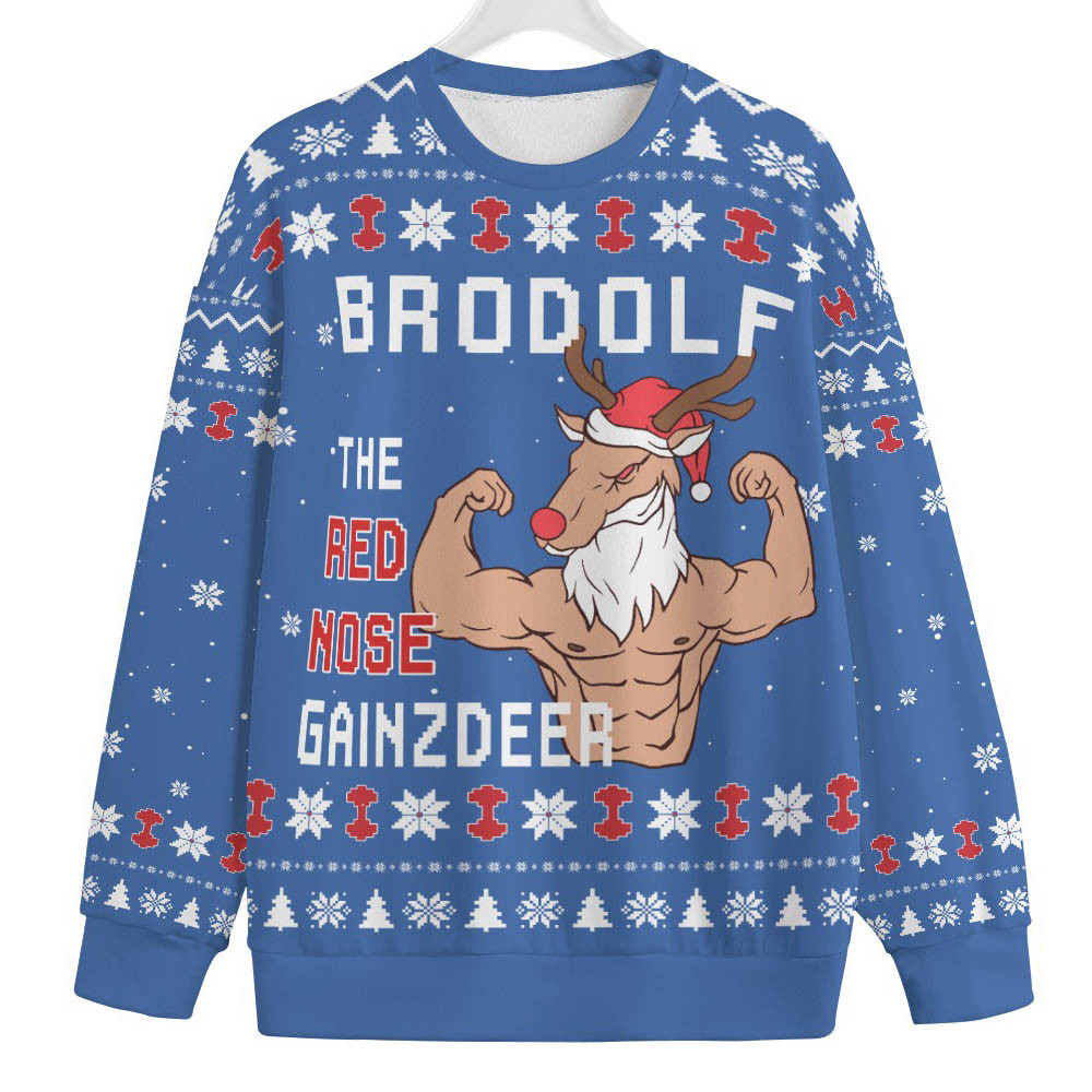 Reindeer The Swoleman Mens Plus Size Christmas Sweaters Trendy Christmas Sweater for Winter Outfits