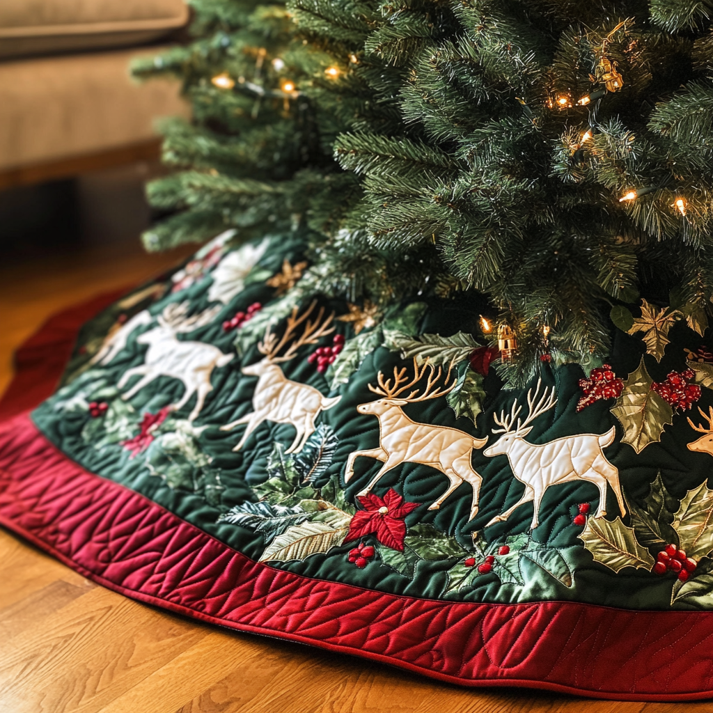 Reindeer Trail Quilted Christmas Tree Skirt Christmas Tree Skirt Gift That Brings Joy