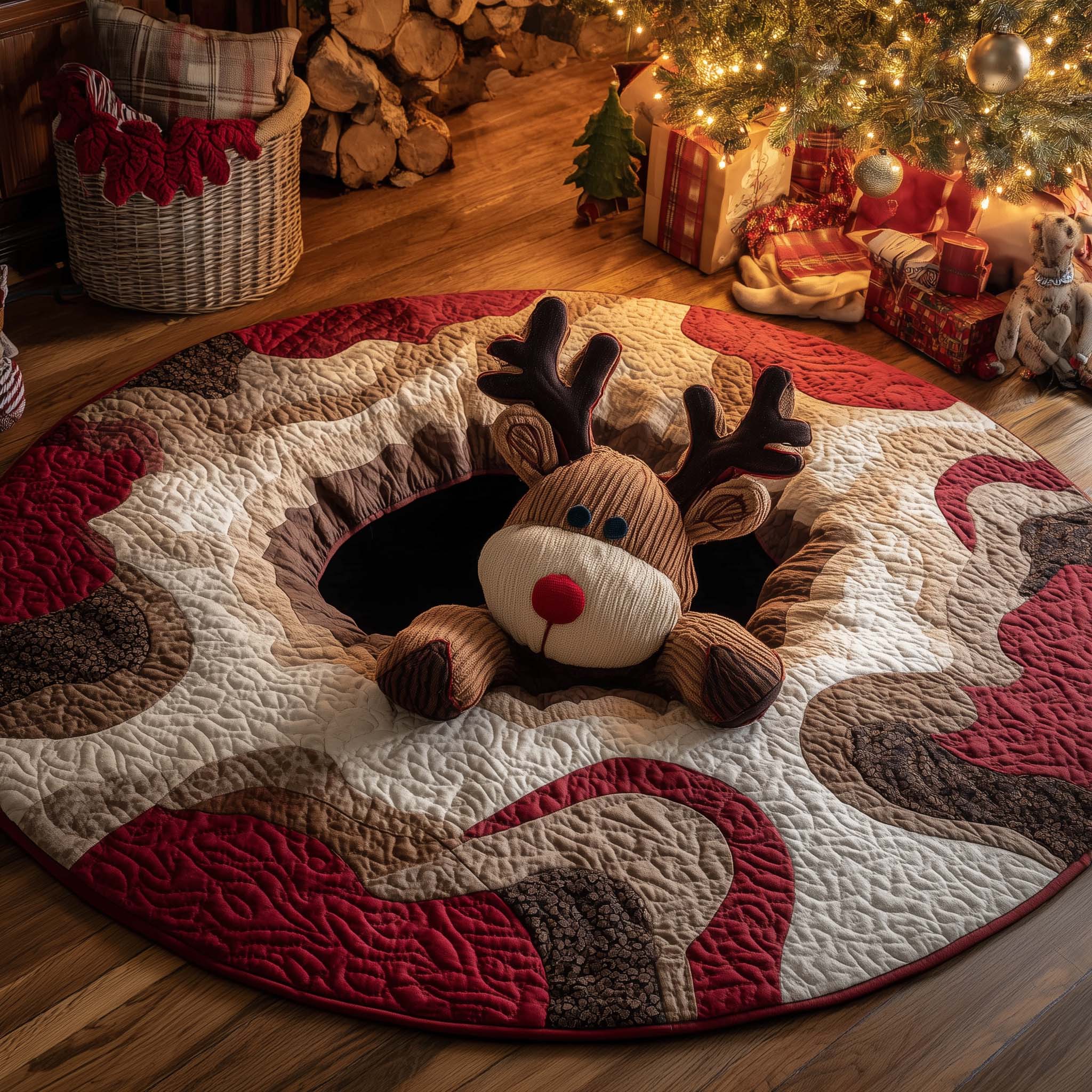Reindeer Tumble Quilted Round Mat Durable Quilted Round Mat for Everyday Use