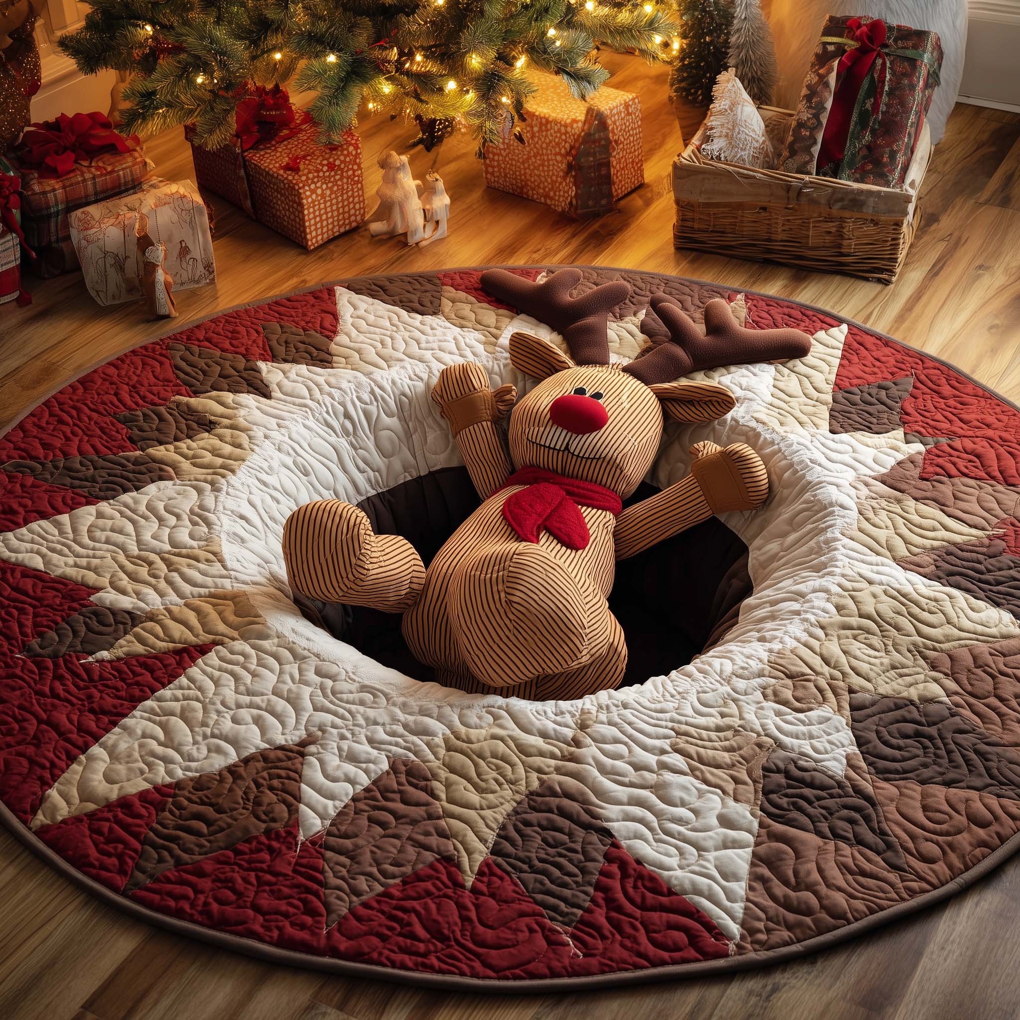Reindeer Tumble Quilted Round Mat Durable Quilted Round Mat for Everyday Use