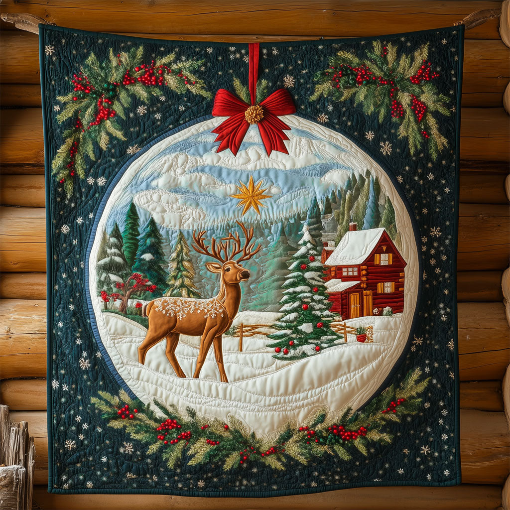 Reindeer Winter Snowglobe Quilt Trendy Quilt Blanket for Modern Home Interiors