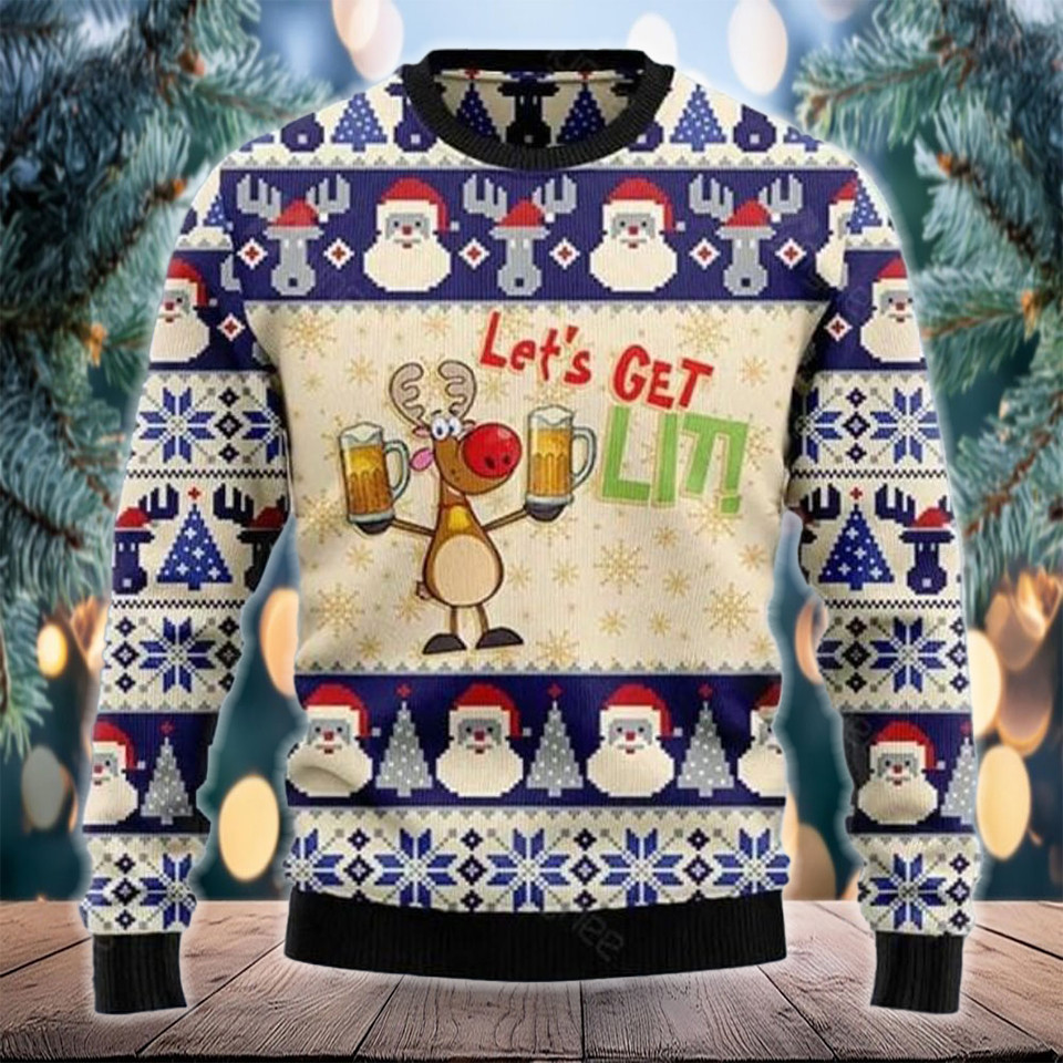 Reindeer With Beer Ugly Christmas Sweater Let's Get LIt Sweater Gifts For Drinkers