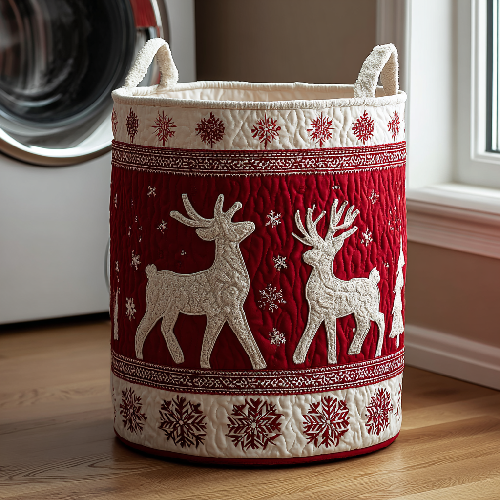 Reindeer Wonder Quilted Laundry Basket Holiday Merch Gift