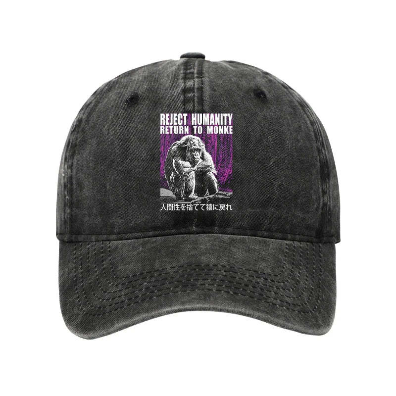 Reject Humanity Return To Monkey Washed Hat Animal Pattern Funny Cap Presents For Him