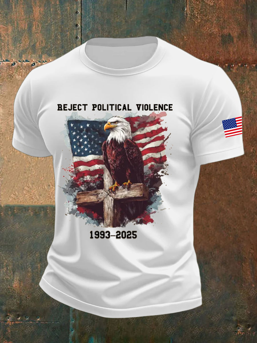 Reject Political Violence Printed T Shirt White Charlie Kirk Apparel
