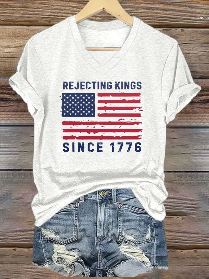 Reject The King Since 1776 V-neck Shirt Patriotic FDT T-Shirt Gifts For Women's