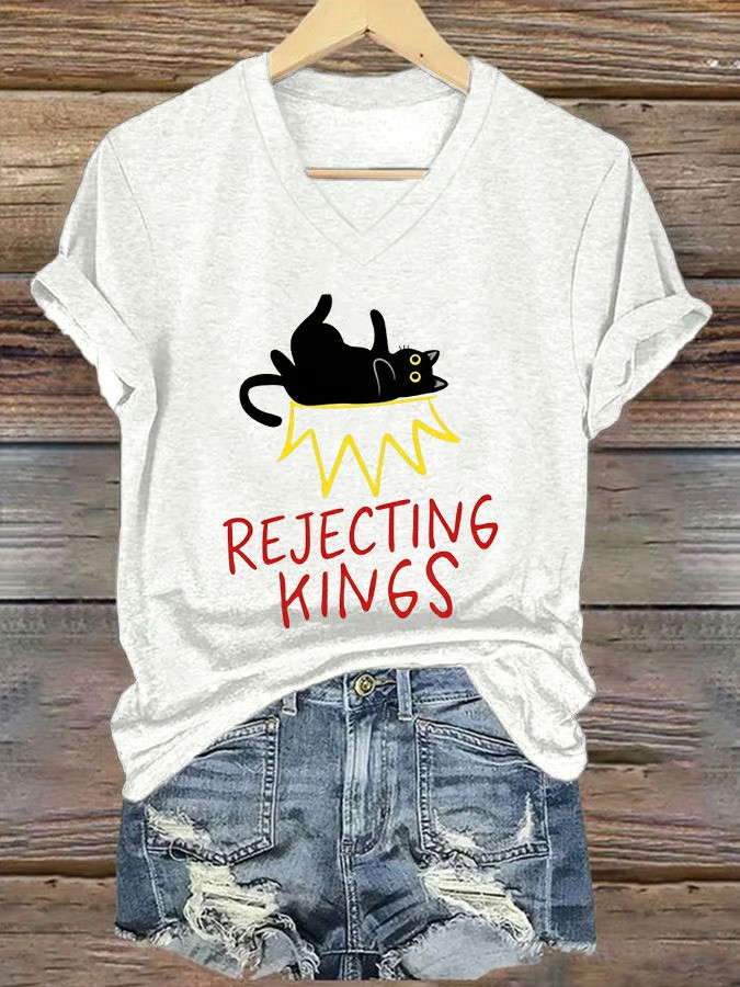 Rejecting Kings Cat V-Neck Shirt Anti ICE Political Protest Clothing Activist Humor Best Gift For Supporters