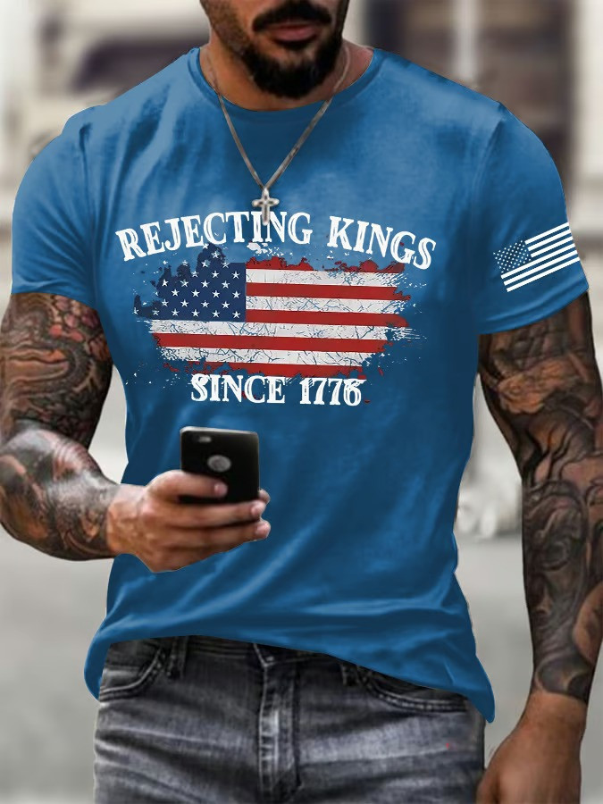 Rejecting Kings Since 1776 American Flag T-Shirt Political Protest Clothing Patriotic Gift For Supporters