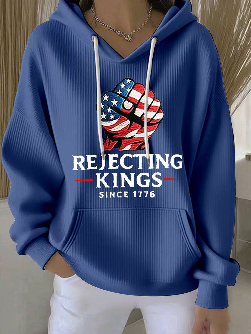 Rejecting Kings Since 1776 Hoodie American Flag Hand Anti MAGA Clothing Gifts For Her