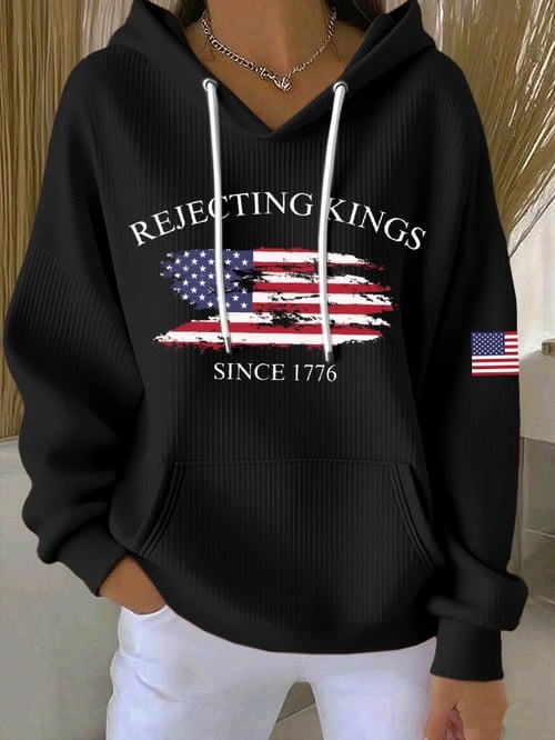 Rejecting Kings Since 1776 Hoodie USA Flag Anti Fascism Protest Political Activist Apparel