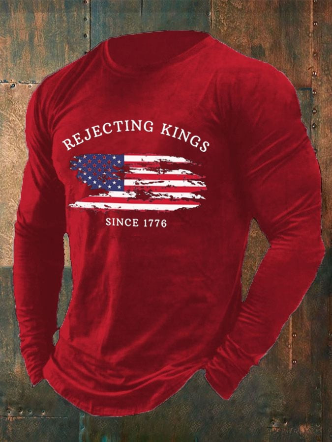 Rejecting Kings Since 1776 Long Sleeve Shirt Men's USA Flag Shirt FDT Gifts