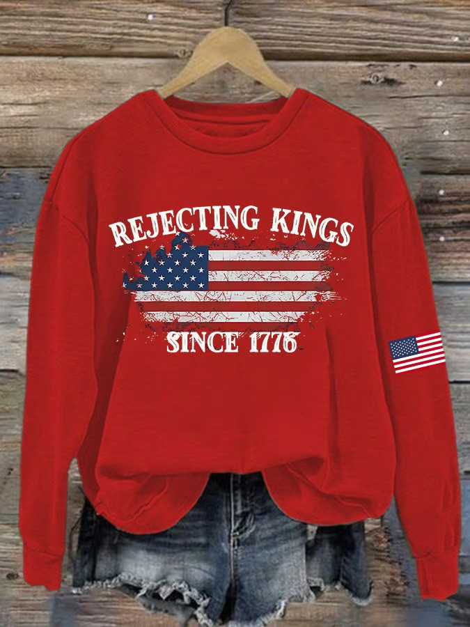 Rejecting Kings Since 1776 Sweatshirt American Flag Outfits No Kings Rally Apparel