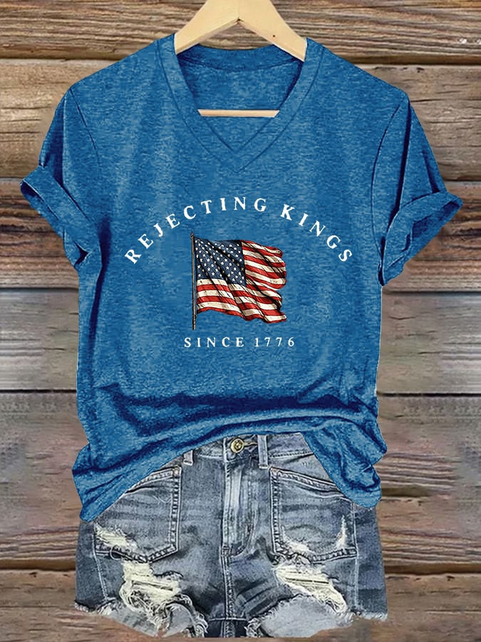 Rejecting Kings Since 1776 V-neck T-Shirt FDT Political Clothes Wife Gifts