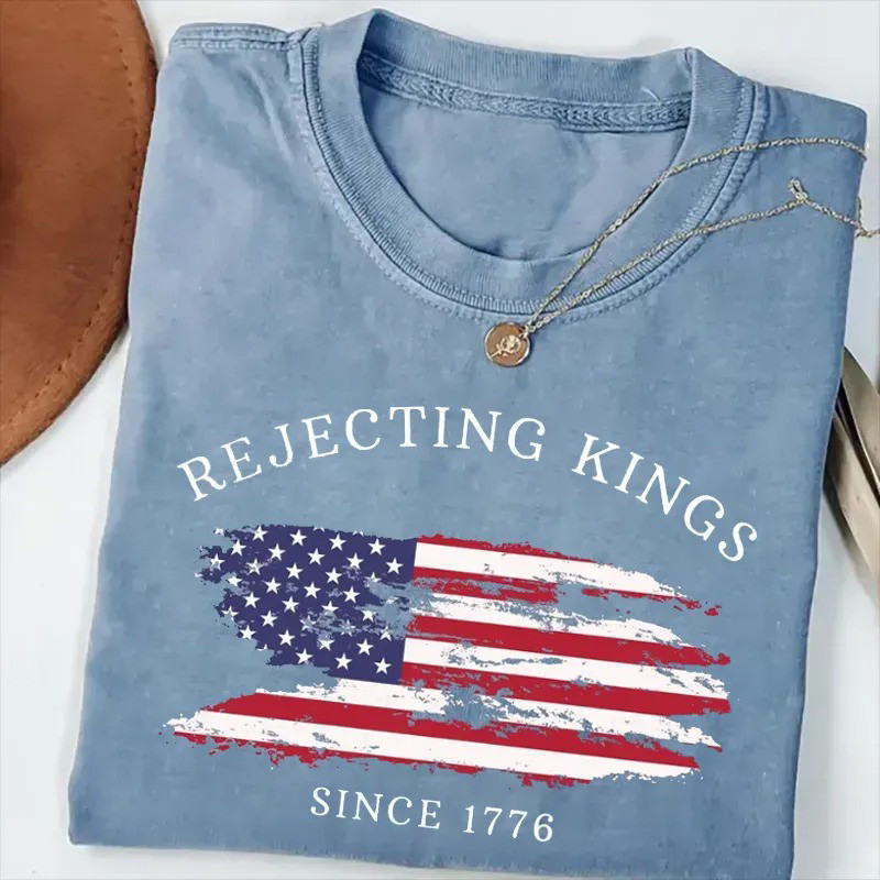 Rejecting Kings T-Shirt Patriotic No Kings Protest Tee Gift For Voters