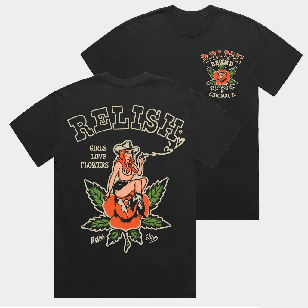 Relish Brand Merch Girls Love Flowers X El Ray Collab 2026 Black T-Shirt Gifts For Her-1