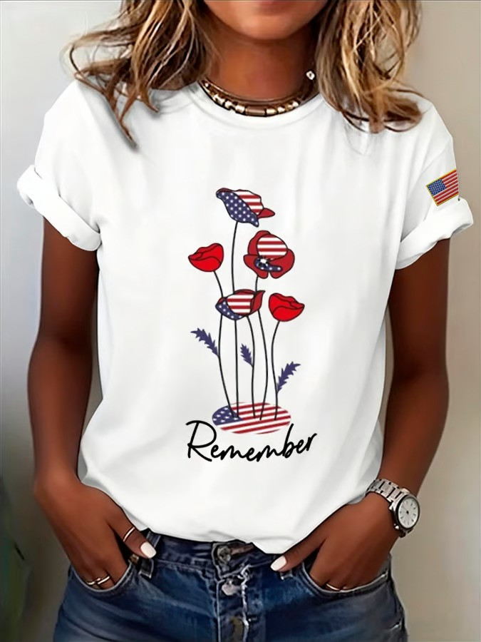 Remember Poppy Flowers T-Shirt Memorial Tribute Patriotic Apparel Gift For Family