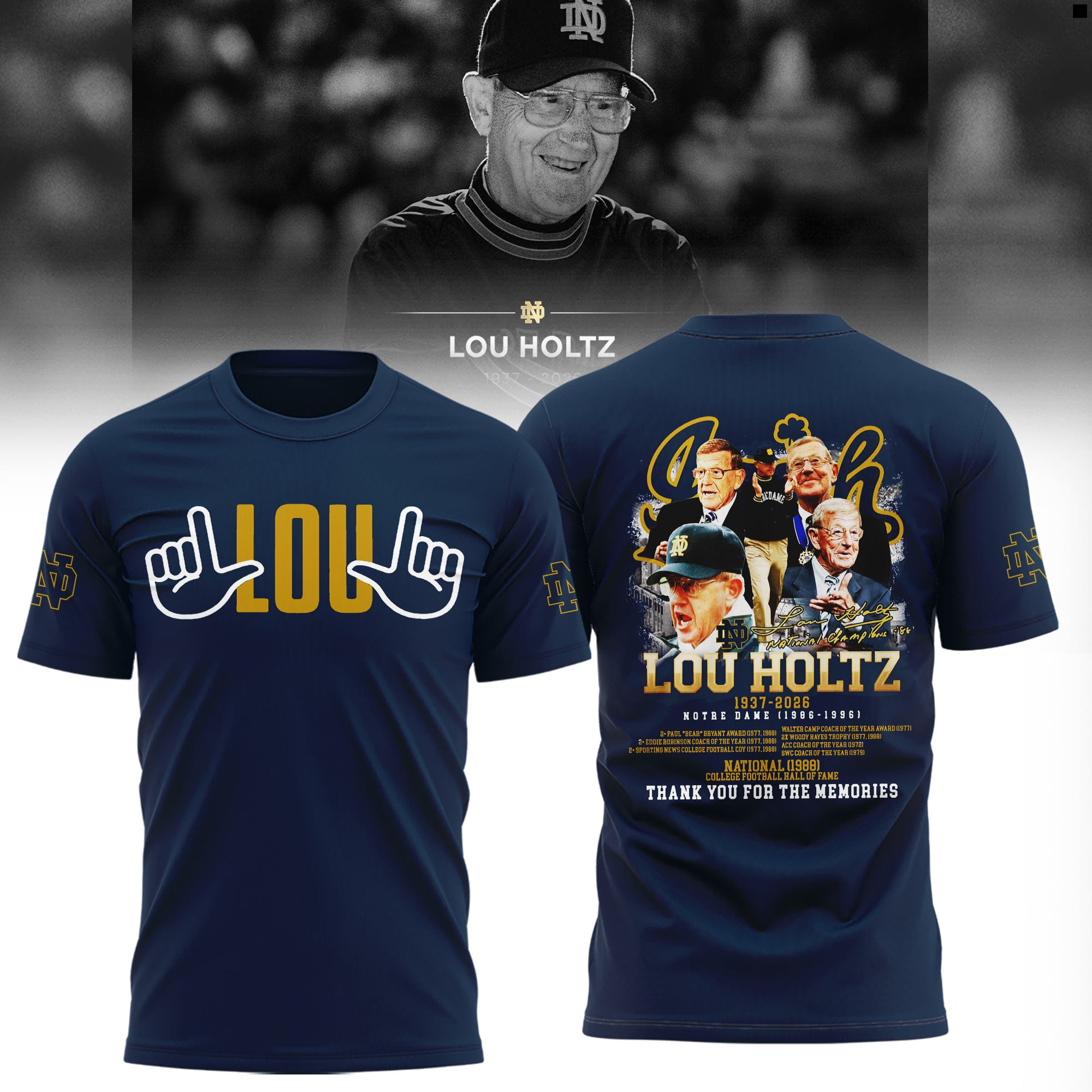 Remembering The Life And Legacy Of Lou Holtz T-Shirt Thank You For The Memory Shirt Lou Holtz Tribute Gift