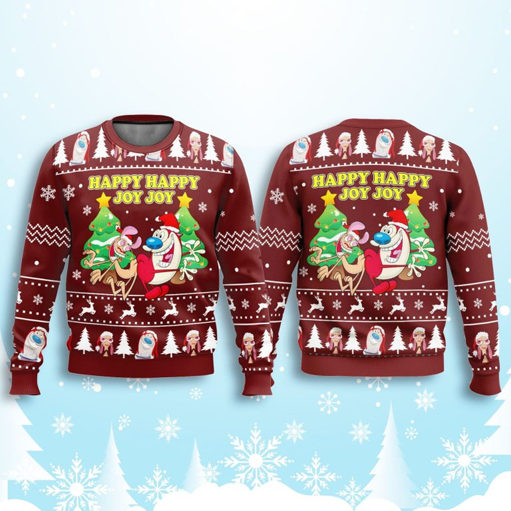 Ren And Stimpy Happy Happy Joy Joy Ugly Christmas Sweater Ugly Xmas Sweater Gifts For Besties Ren And Stimpy Happy Happy Joy Joy Ugly Christmas Sweater Ugly Xmas Sweater Gifts For Besties