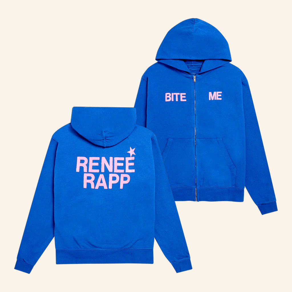 Renee Rapp Merch Blue Bite Me Zip Hoodie Christmas Gift Ideas For Music Lovers