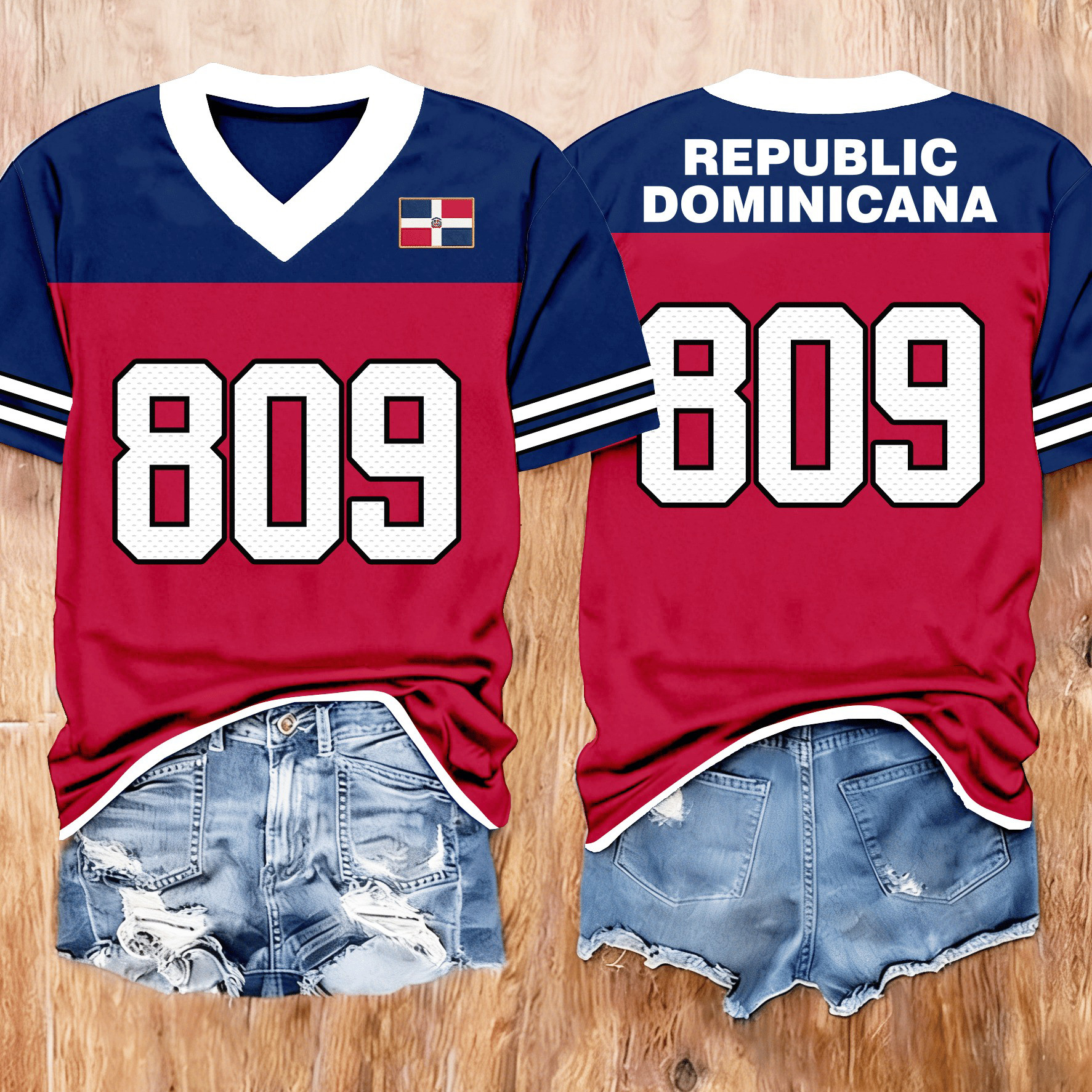 Republic Dominicana 809 Baseball V-Neck Shirt Team DR Baseball Uniform Cool Gift For Fans