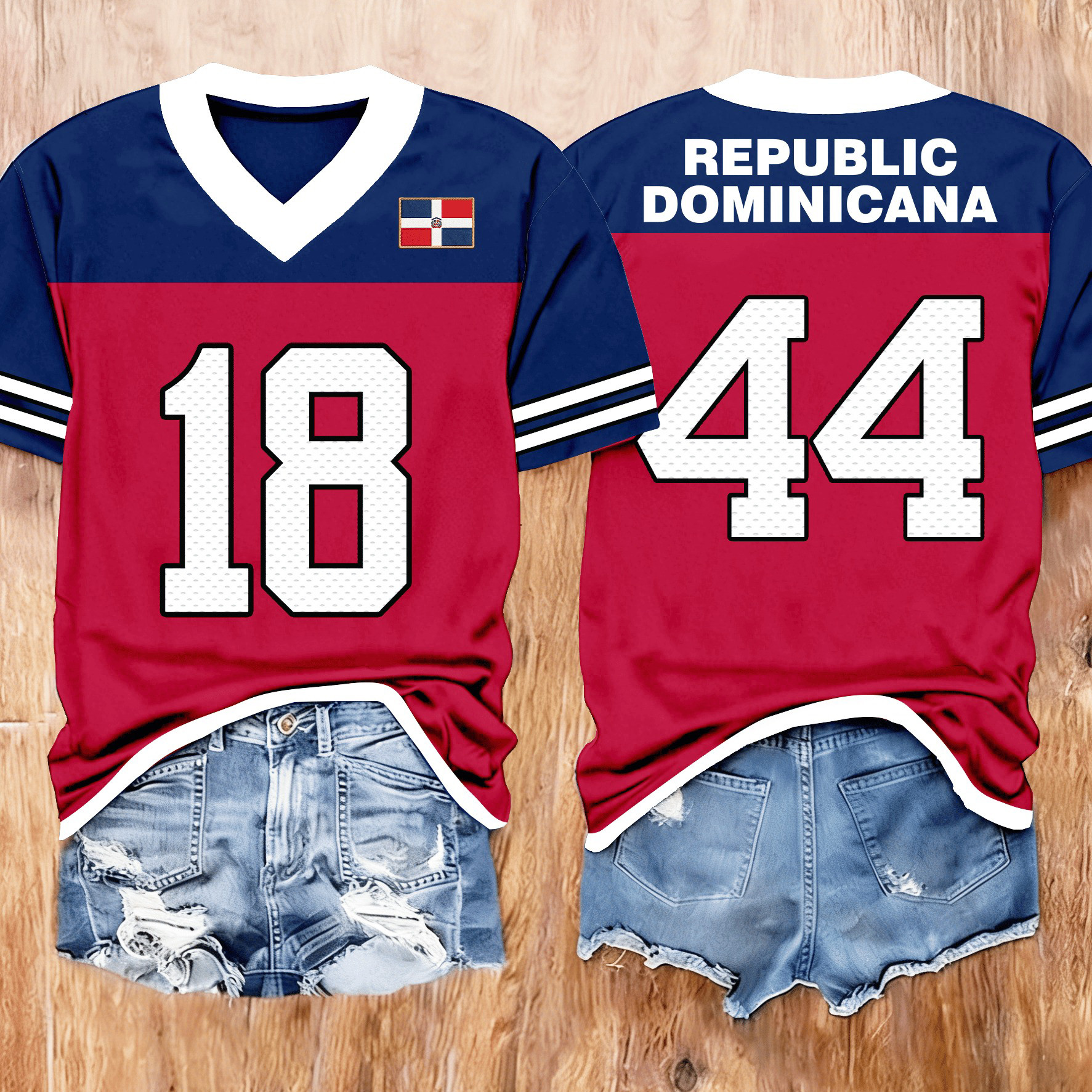 Republic Dominicana Baseball V-Neck Shirt Dominican National Team Clothes Baseball Fan Gift